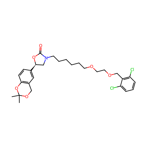 2-Oxazolidinone, 3-[6-[2-[(2,6-dichlorophenyl)Methoxy]ethoxy]hexyl]-5-(2,2-diMethyl-4H-1, 3-benzodioxin-6-yl)-, (5R)-结构图