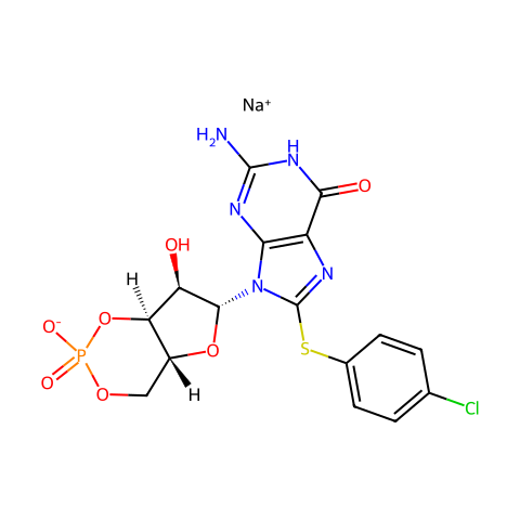8-（4-氯苯硫基）鸟苷3'，5'-环一磷酸钠盐结构图