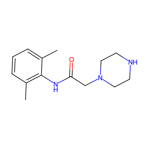 N-(2,6-二甲基苯基)-1-哌嗪乙酰胺结构图