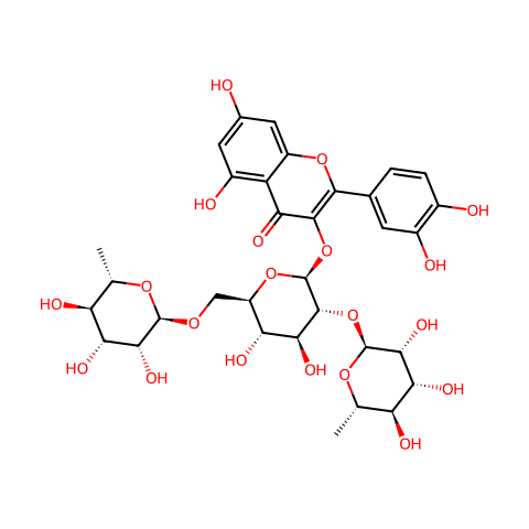 槲皮素-3-O-芸香糖-(1→2)-O-鼠李糖苷结构图