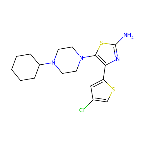 4-(4-chlorothiophen-2-yl)-5-(4-cyclohexylpiperazin-1-yl)thiazol-2-amine 分子结构图