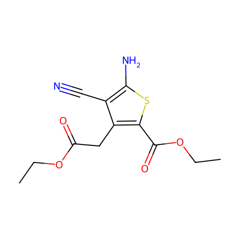 5-氨基-4-氰基-3-(2-乙氧基-2-羧甲基)-2-噻吩甲酸乙酯结构图