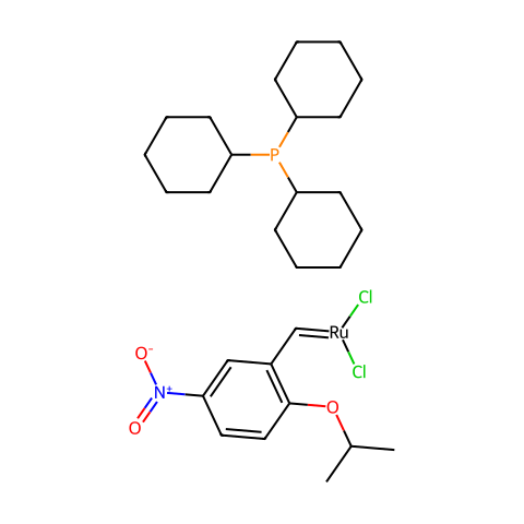 二氯(2-异丙氧基-5-硝基苯基亚甲基)(三环己基膦)钌结构图
