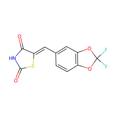 5-[(2,2-二氟-1,3-苯并二恶茂-5-基)亚甲基]噻唑烷-2,4-二酮结构图