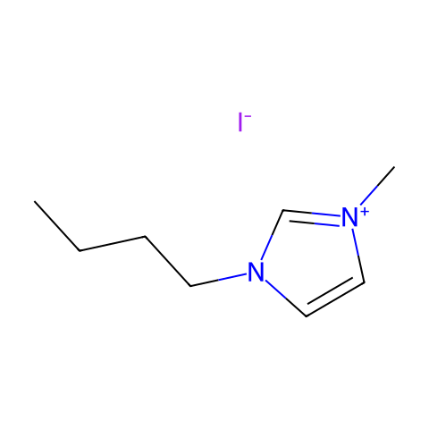 1-丁基-3-甲基碘化咪唑鎓（BMIMI）结构图