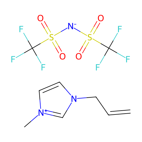 1-烯丙基-3-甲基咪唑双（三氟甲烷磺酰）亚胺（AMIMTFSI）结构图