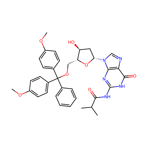 5'-O-(4,4'-二甲氧基三苯基)-N2-异丁酰基-2'-脱氧鸟苷结构图