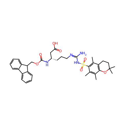 (S)-3-((((9H-Fluoren-9-yl)methoxy)carbonyl)amino)-6-(3-((2,2,5,7,8-pentamethylchroman-6-yl)sulfonyl)guanidino)hexanoic acid结构图
