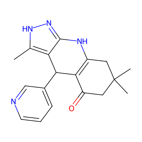 5H-Pyrazolo[3,4-b]quinolin-5-one, 1,4,6,7,8,9-hexahydro-3,7,7-trimethyl-4-(3-pyridinyl)-结构图
