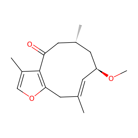 [(1(10)E,2R,4R)]-2-Methoxy-8,12-epoxygemacra-1(10),7,11-trien-6-one结构图
