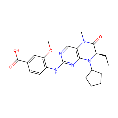 (R)-4-(8-cyclopentyl-7-ethyl-5-methyl-6-oxo-5,6,7,8-tetrahydropteridin-2-ylamino)-3-methoxybenzoic acid结构图