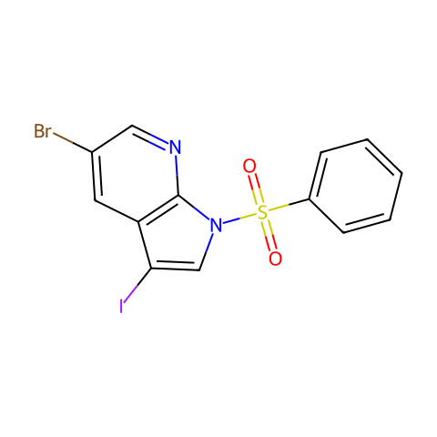 1-(苯磺酰基)-5-溴-3-碘-1H-吡咯并[2,3-b]吡啶结构图