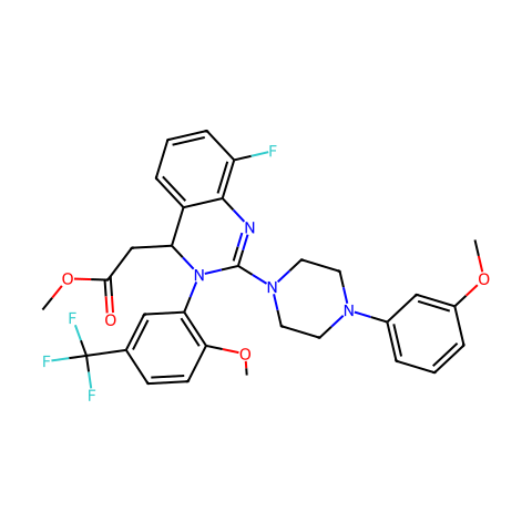 4-Quinazolineacetic acid, 8-fluoro-3,4-dihydro-2-[4-(3-methoxyphenyl)-1-piperazinyl]-3-[2-methoxy-5-(trifluoromethyl)phenyl]-, m结构图