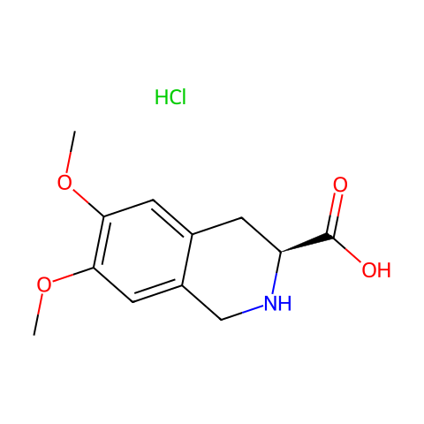 (S)-(-)-6,7-二甲氧基-1,2,3,4-四氢异喹啉-3-甲酸盐酸盐结构图