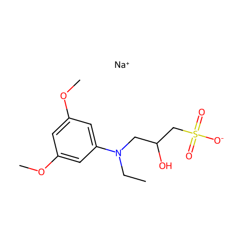 N-乙基-N-(2-羟基-3-磺丙基)-3,5-二甲氧基苯胺钠盐结构图