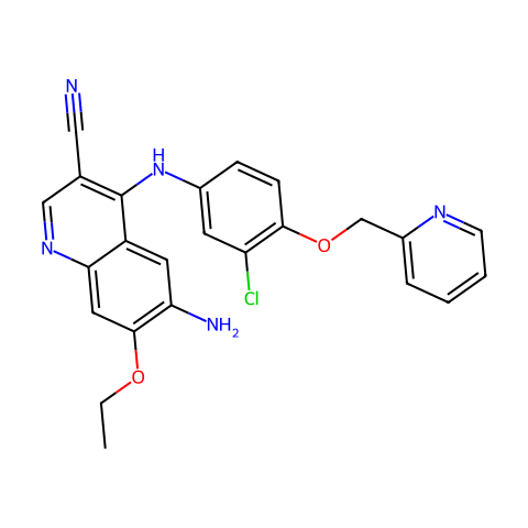6-氨基-4-(3-氯-4-(吡啶-2-取代甲氧基)苯胺)-7-乙氧基喹啉-3-甲腈结构图