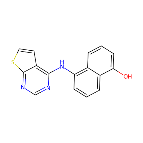5-(thieno[2,3-d]pyrimidin-4-ylamino)naphthalen-1-ol结构图
