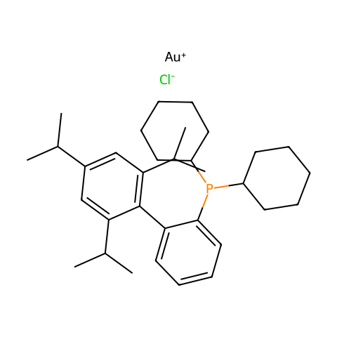 氯[2-二环己基(2′,4′,6′-三异丙基联苯基)膦]金(I)结构图