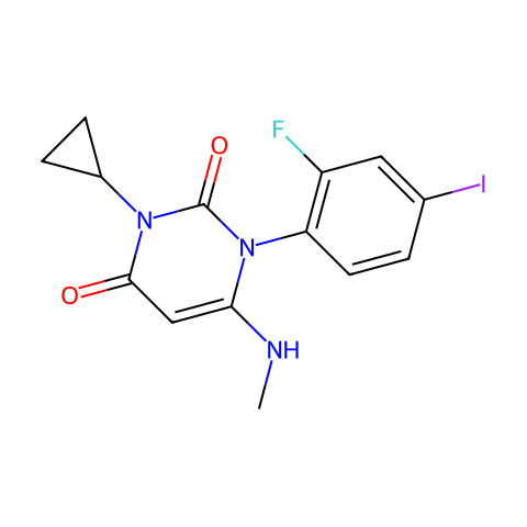 3-cyclopropyl-1-(2-fluoro-4-iodophenyl)-6-(MethylaMino)pyriMidine-2,4(1H,3H)-dione结构图