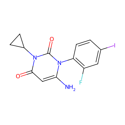 6-aMino-3-cyclopropyl-1-(2-fluoro-4-iodophenyl)pyriMidine-2,4(1H,3H)-dione结构图