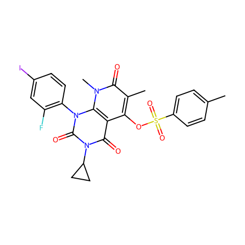 3-cyclopropyl-1-(2-fluoro-4-iodophenyl)-6,8-diMethyl-2,4,7-trioxo-1,2,3,4,7,8-hexahydropyrido[2,3-d]pyriMidin-5-yl 4-Methylbenze结构图