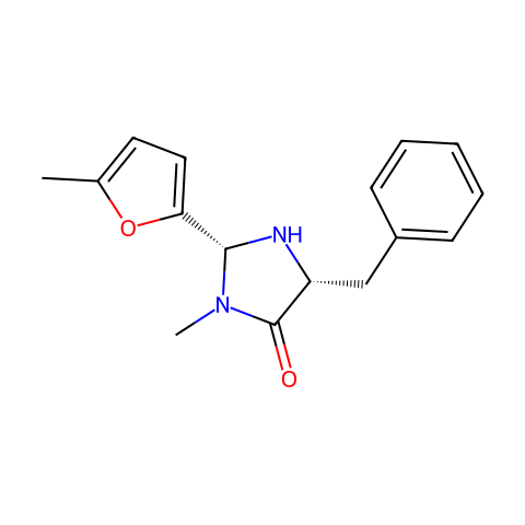 (2R,5R)-(+)-5-苄基-3-甲基-2-(5-甲基-2-呋喃基)-4-咪唑烷酮结构图