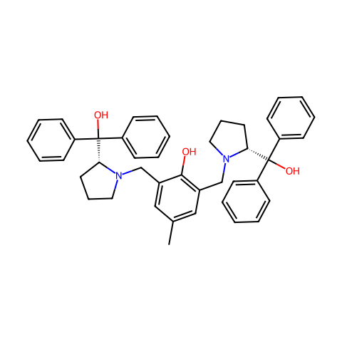R,R)-2,6-BIS[2-(HYDROXYDIPHENYLMETHYL)-1-PYRROLIDINYL-METHYL]-4-METHYLPHENOL结构图