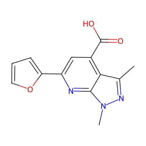 6-（2-呋喃基）-1,3-二甲基-1H-吡唑并[3,4-b]吡啶-4-羧酸结构图