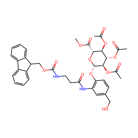 methyl (2S,3S,4S,5R,6S)-3,4,5-triacetoxy-6-[2-[3-(9H-fluoren-9-ylmethoxycarbonylamino)propanoylamino]-4-(hydroxymethyl)phenoxy]tetrahydropyran-2-carboxylate结构图