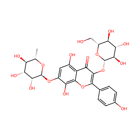 草质素-3-O-β-D-吡喃葡萄糖-7-O-α-L-鼠李糖苷结构图