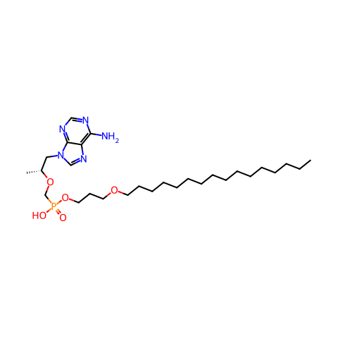 3-(Hexadecyloxy)propyl hydrogen ((((R)-1-(6-amino-9H-purin-9-yl)propan-2-yl)oxy)methyl)phosphonat结构图