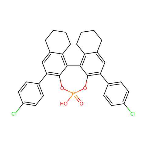 (R)-3,3'-双(4-氯苯基)-5,5',6,6',7,7',8,8'-八氢-1,1'-联萘酚磷酸酯结构图