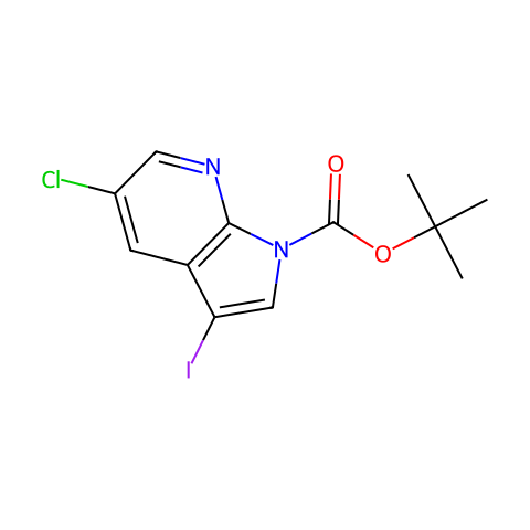 5-氯-3-碘-吡咯并[2,3-b]吡啶-1-甲酸叔丁酯结构图
