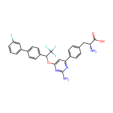 L-苯丙氨酸,4 [ 2-AMINO-6 -(3 - [ 2,2,2 -三氟-1 -氟[ 1,1'-联苯-4-乙氧基])] - 4-PYRIMIDINYL ]—结构图