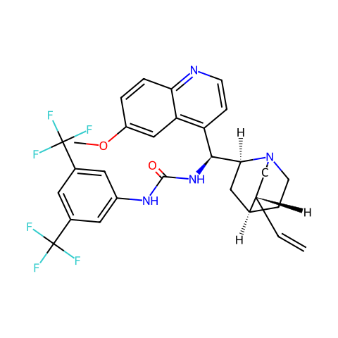 N-[3,5-双(三氟甲基)苯基]-N'-[(8α,9S)-6'-甲氧基辛可宁-9-基]脲结构图