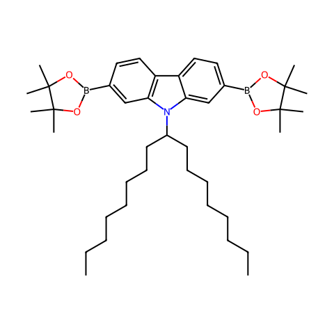 9-(9-十七烷基)-2,7-双(4,4,5,5-四甲基-1,3,2-二氧硼戊环-2-基)咔唑结构图
