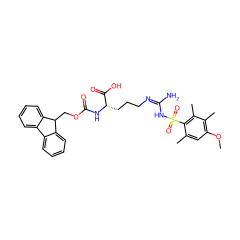 N-Fmoc-N'-(4-甲氧基-2,3,6-三甲基苯磺酰基)-L-精氨酸结构图